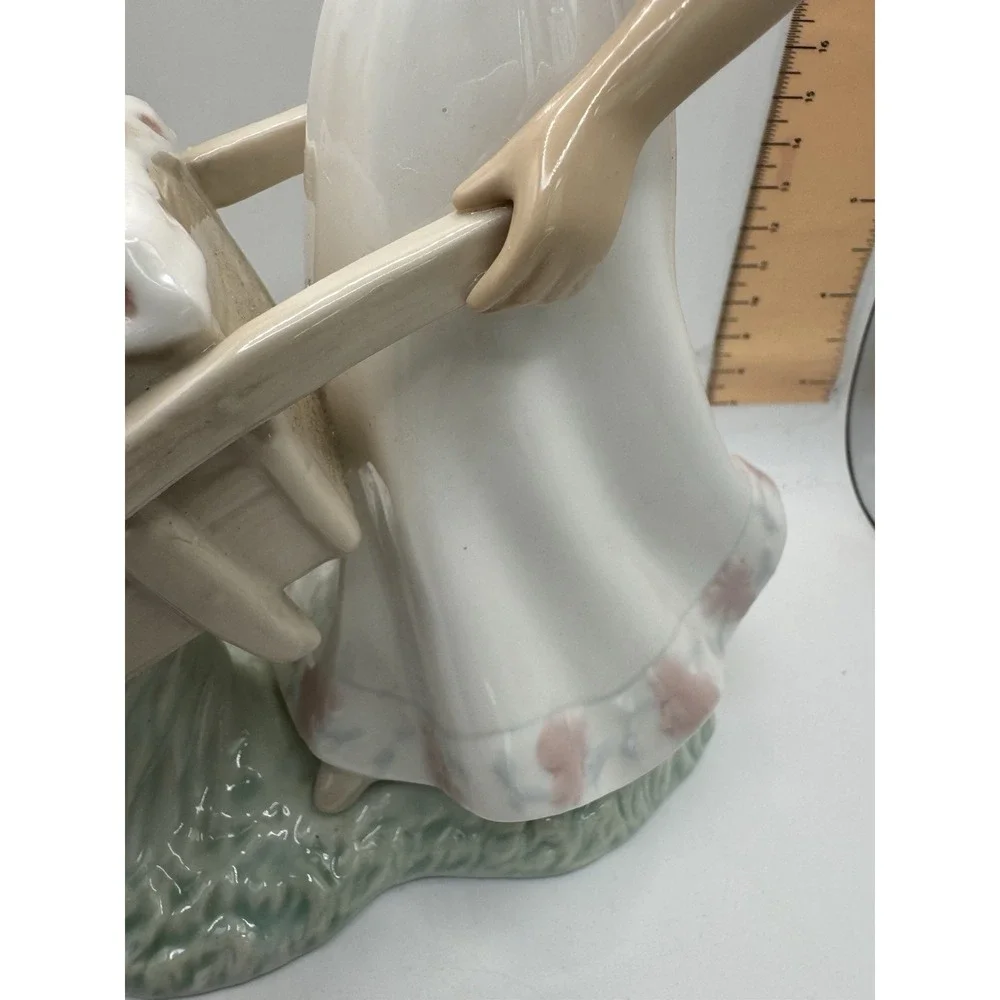 Porcelain Young Woman Girl Wheel Barrel of Kittens Cats 9